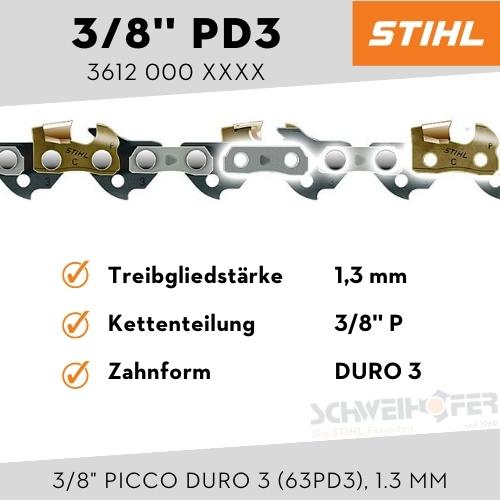 STIHL Sägekette 3/8" P Picco Duro 3 (63PD3), 1.3 mm